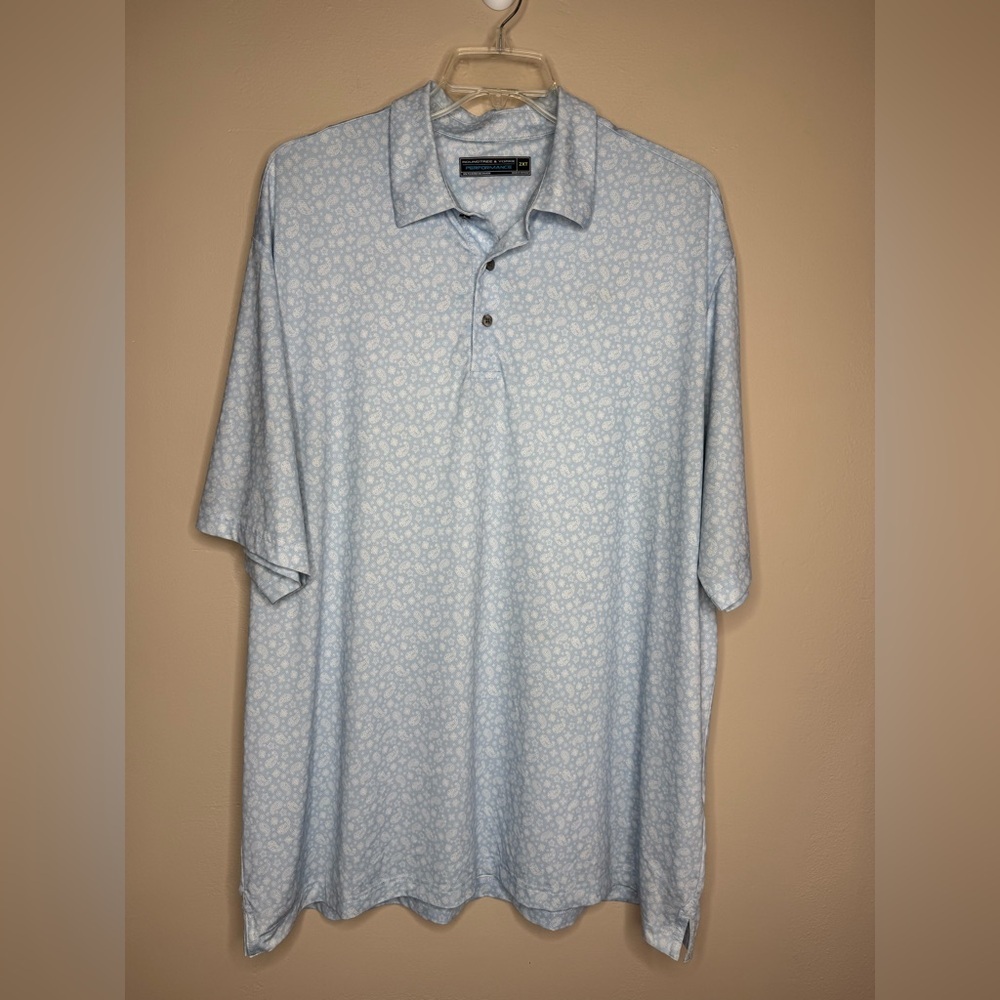 Roundtree & Yorke Performance Light Blue Paisley Floral Polo Shirt Size 2XT